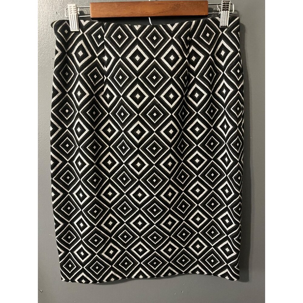 Grace Black & White Geometric Pencil Skirt Size 4 Elegant Design